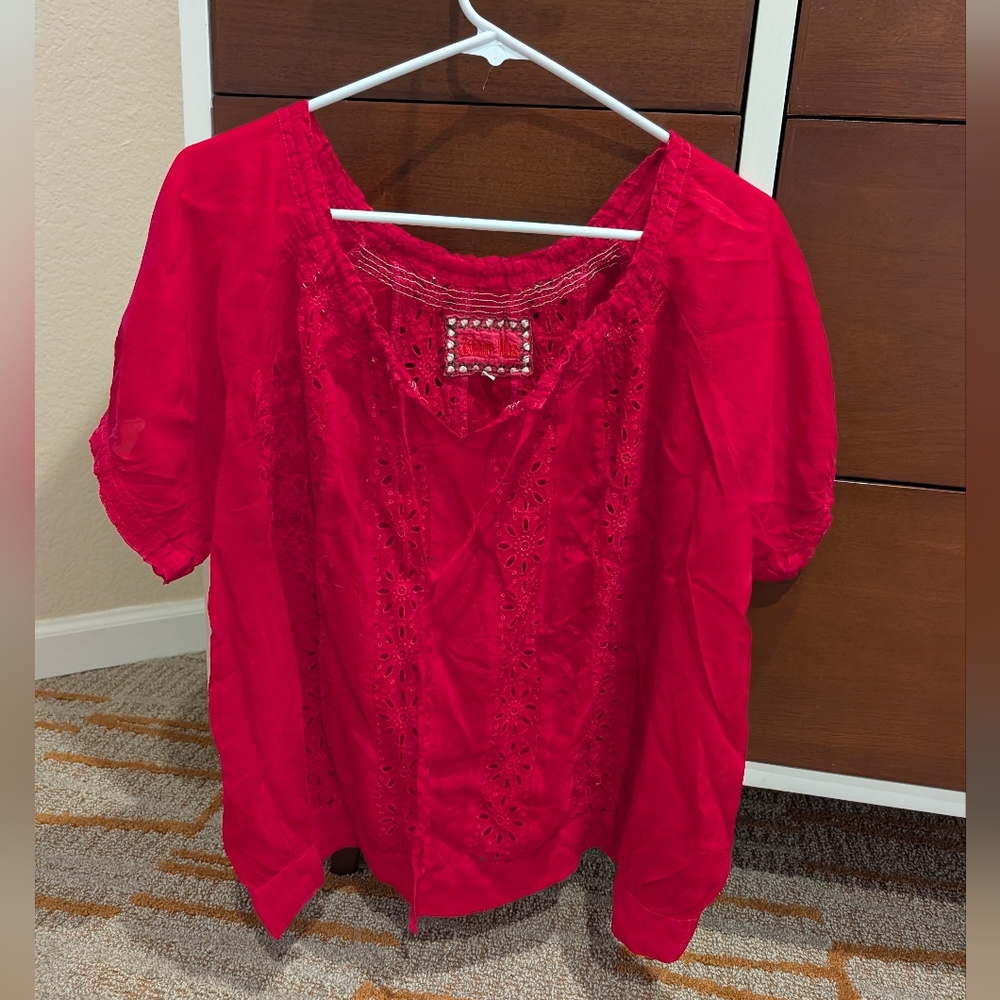 Johnny Was Magenta Eyelet Top